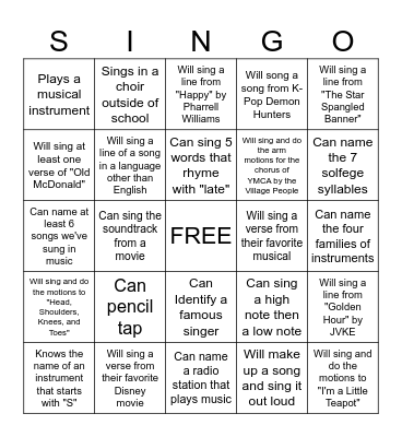 SINGO - Find someone who... Bingo Card