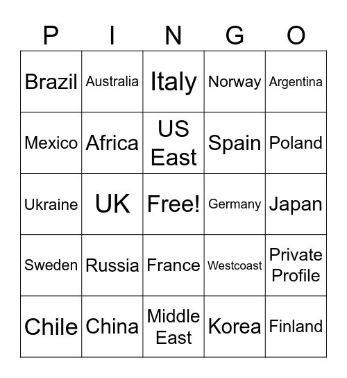 Pingo Bingo Card