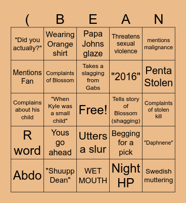 BEAN BEAN BEAN Bingo Card