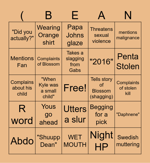 BEAN BEAN BEAN Bingo Card