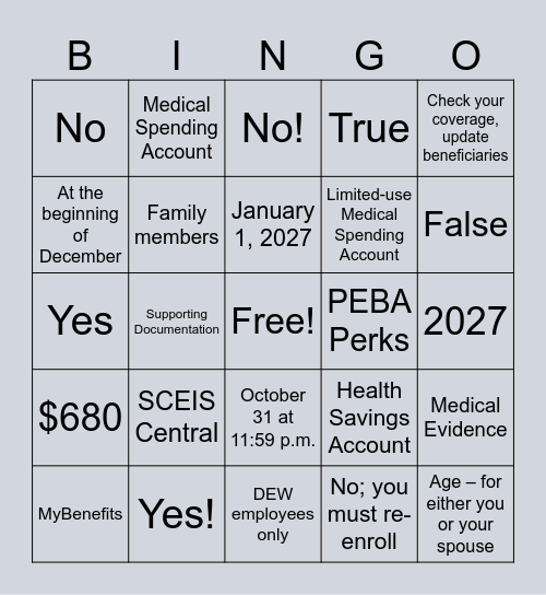 Open Enrollment Bingo Card