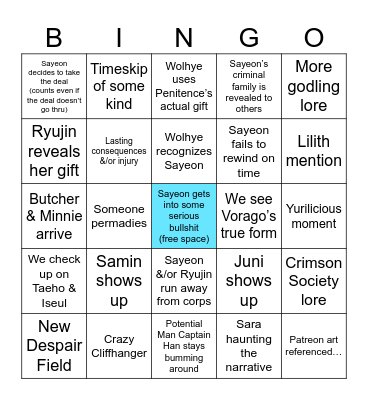 HJ S2 Finale Bingo Card