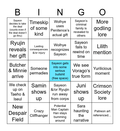 HJ S2 Finale Bingo Card