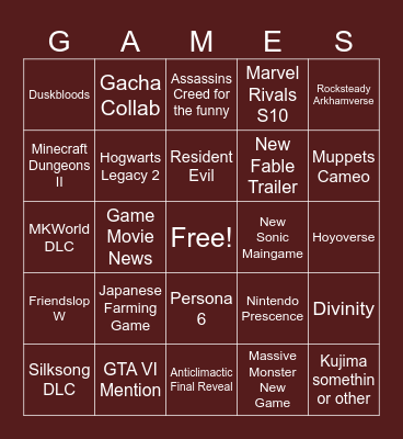 Gamescom 2026 Bingo Card