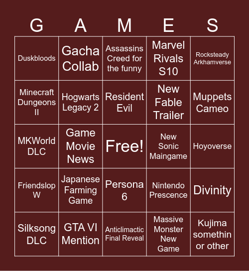 Gamescom 2026 Bingo Card