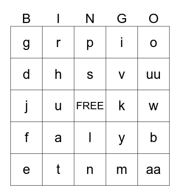 Klanke Bingo Card