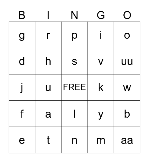 Klanke Bingo Card