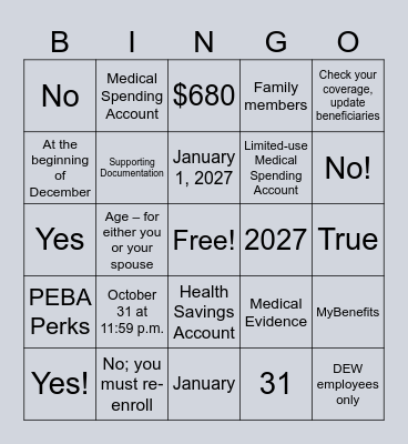 Open Enrollment Bingo Card