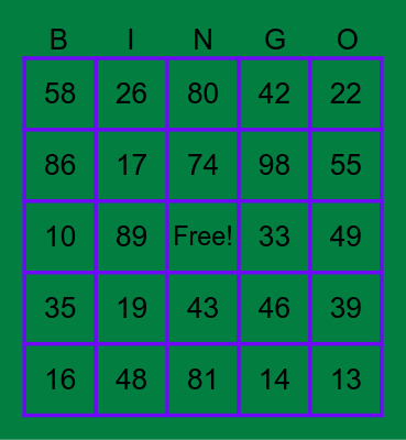 Number Recognition 1-100 Bingo Card