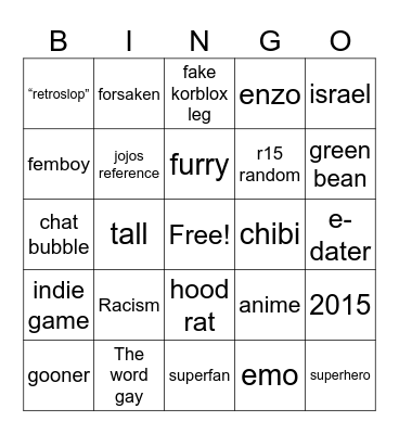 Roblox Bingo Card