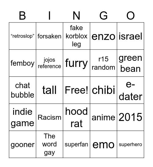Roblox Bingo Card