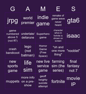 GAMESCOM MAIN SHOW BINGO Card