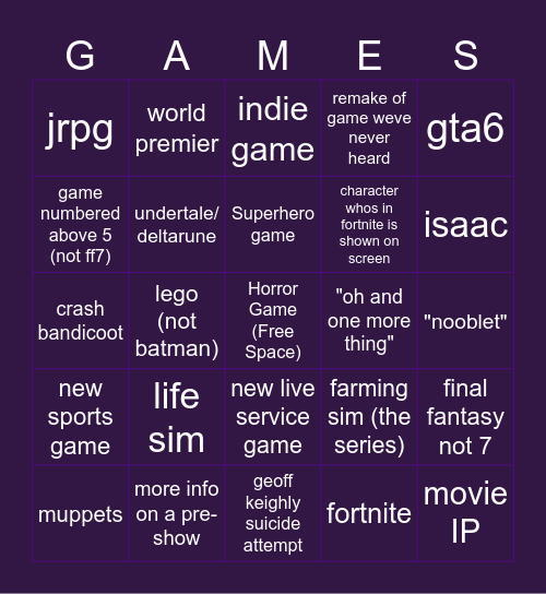 GAMESCOM MAIN SHOW BINGO Card