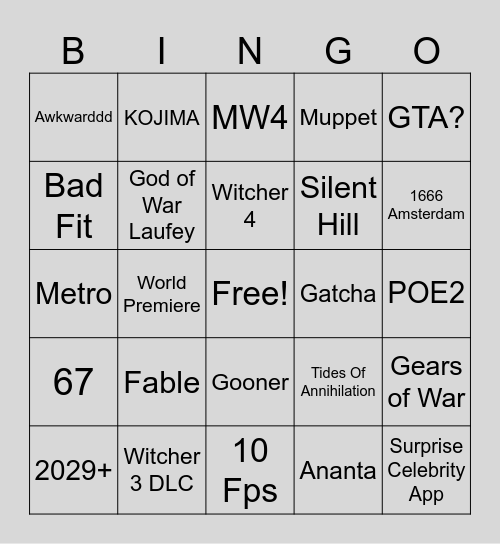 Gmescom Bingo Card