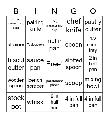Equipment Bingo Card