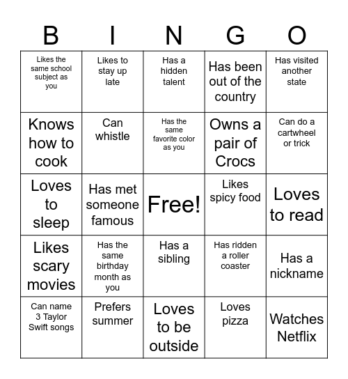 Human Bingo Card