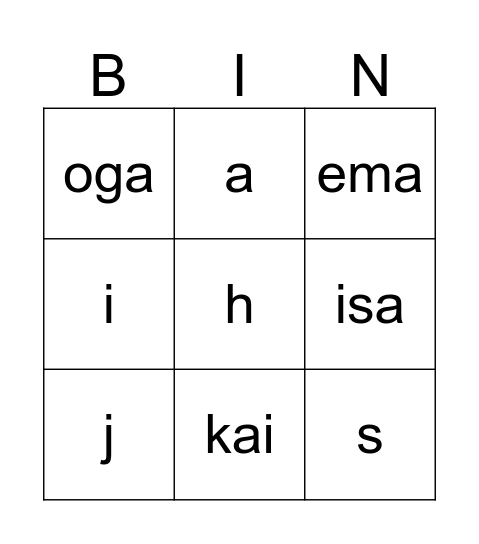 nimi Bingo Card