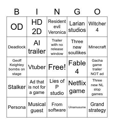 Gamescom ONL Bingo Card