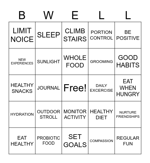 WELLNESS Bingo Card