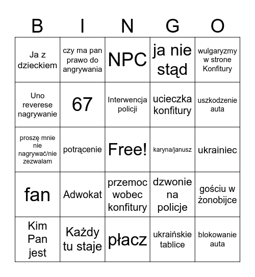 Bingo konfitura moczydło Bingo Card