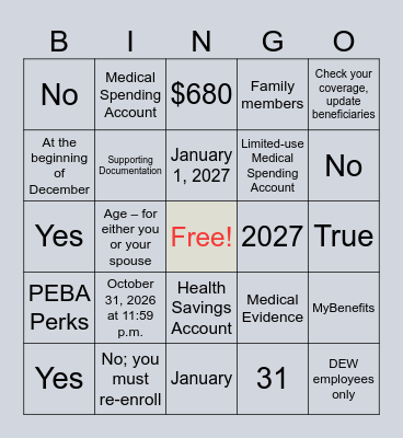 Open Enrollment Bingo Card