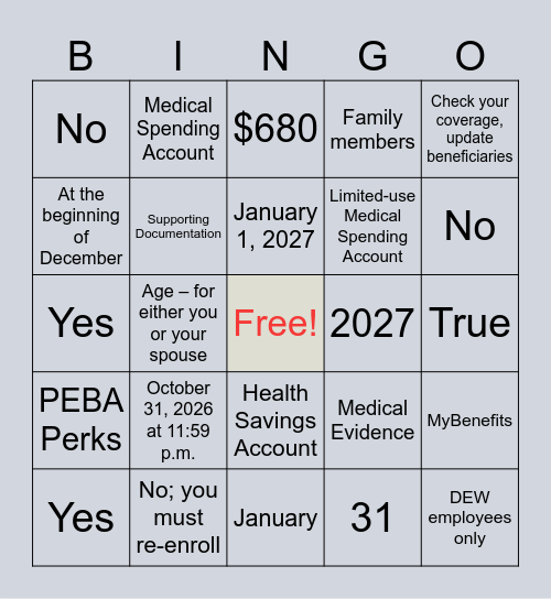 Open Enrollment Bingo Card