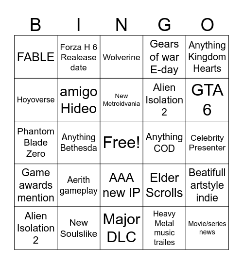 Untitled Bingo Card