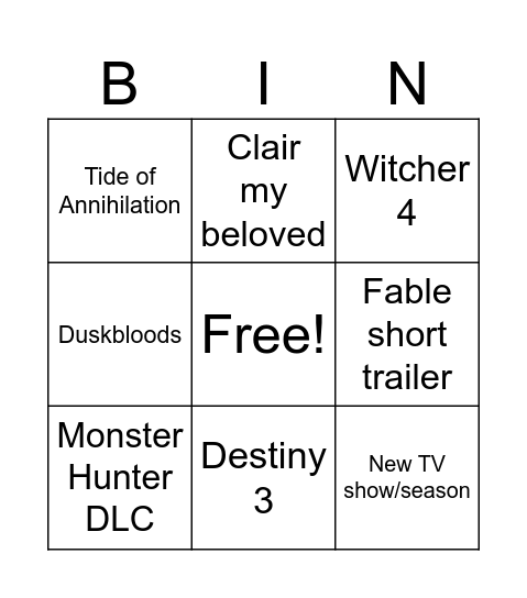Untitled Bingo Card