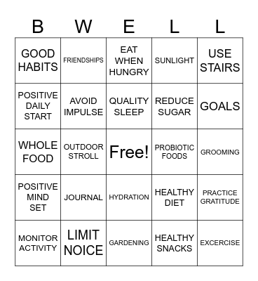 WELLNESS Bingo Card