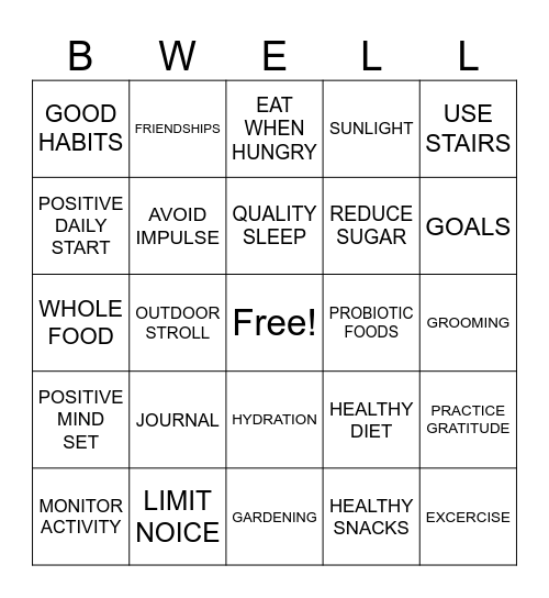 WELLNESS Bingo Card