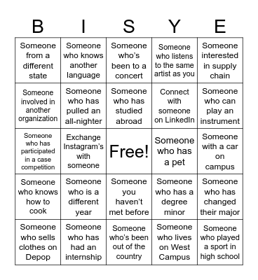 BISyE Networking Bingo Card