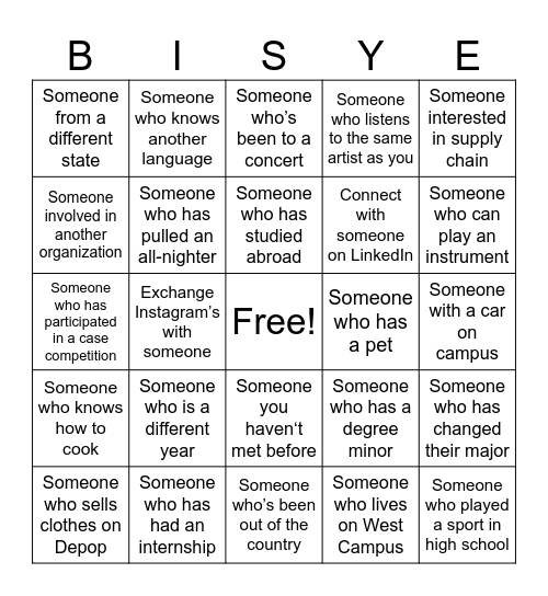 BISyE Networking Bingo Card