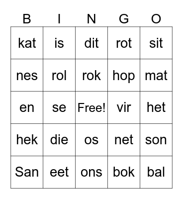 Getalname Bingo Card