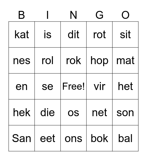 Getalname Bingo Card
