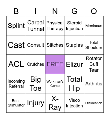 ORTHOPEDICS Bingo Card