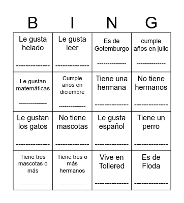 Encuentra alguien... hitta någon som... Bingo Card