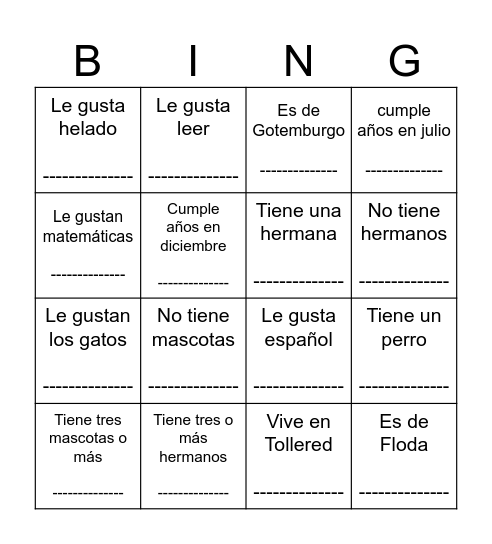 Encuentra alguien... hitta någon som... Bingo Card