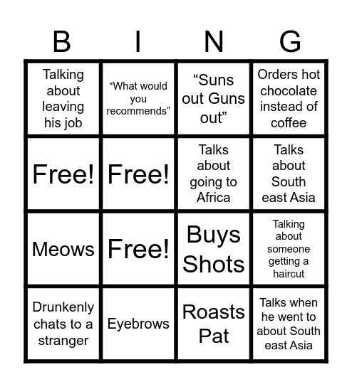 Ashton's Stagdo Bingo Card