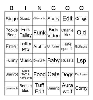 Tiktok Bingo Card