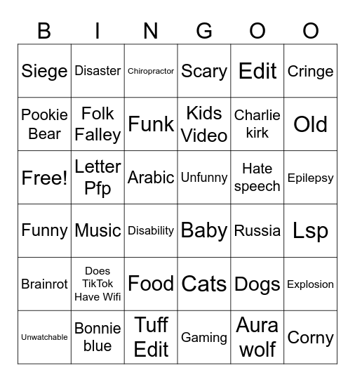 Tiktok Bingo Card