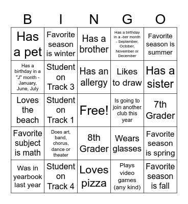GETTING TO KNOW YOU! Bingo Card