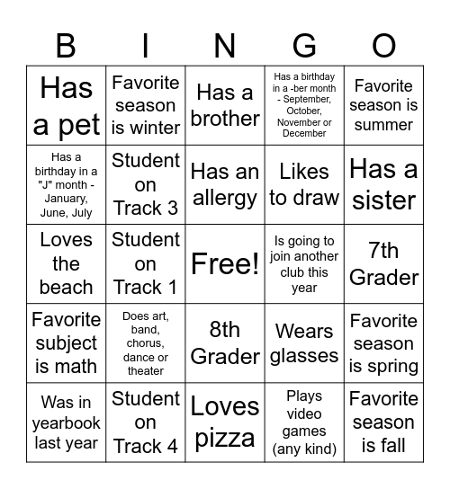 GETTING TO KNOW YOU! Bingo Card
