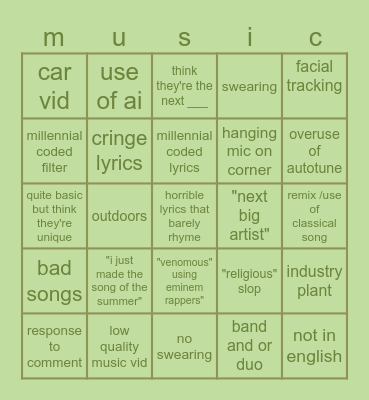 INSTA MUSIC BINGO Card