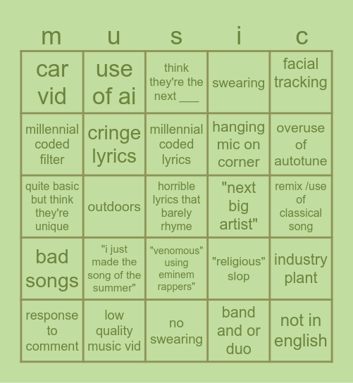 INSTA MUSIC BINGO Card