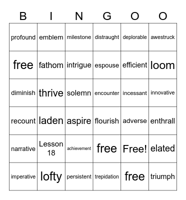 IEW US L13-28 Bingo Card