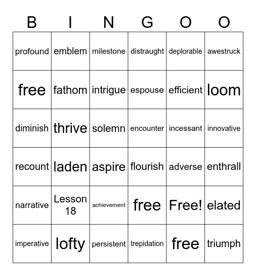 IEW US L13-28 Bingo Card