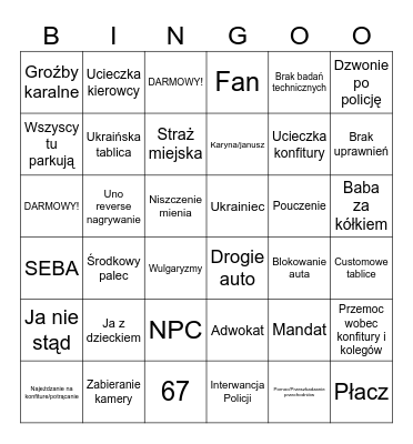Moczydło konfitura Bingo Card