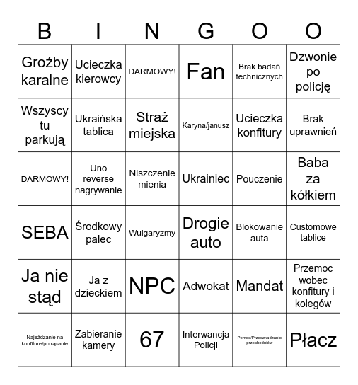 Moczydło konfitura Bingo Card