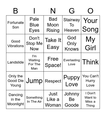 Classic Oldies Music Bingo Card