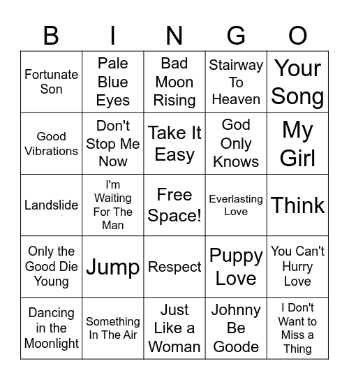 Classic Oldies Music Bingo Card